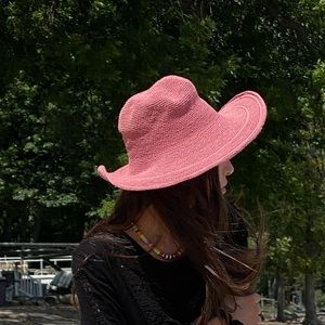 Soft, woven, chic pink hat